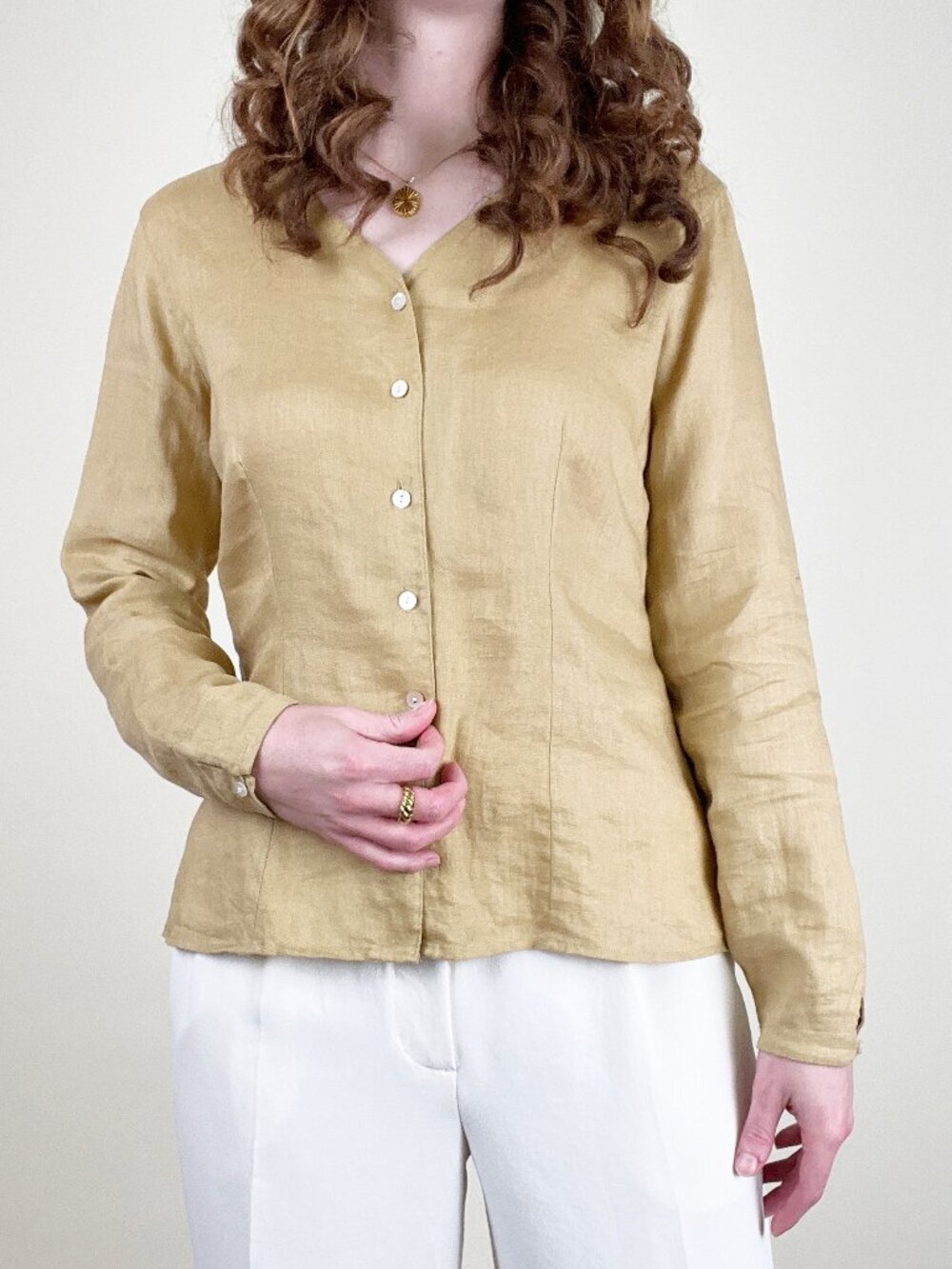Vintage 1990s 100% Linen GAP Button Up Down Front Blouse Top Minimalist 90's Y2K
